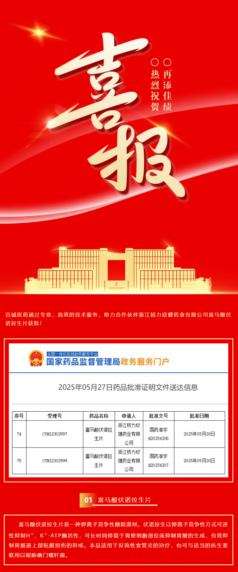 喜報！百誠醫藥助力合作伙伴富馬酸伏諾拉生片獲批！.png